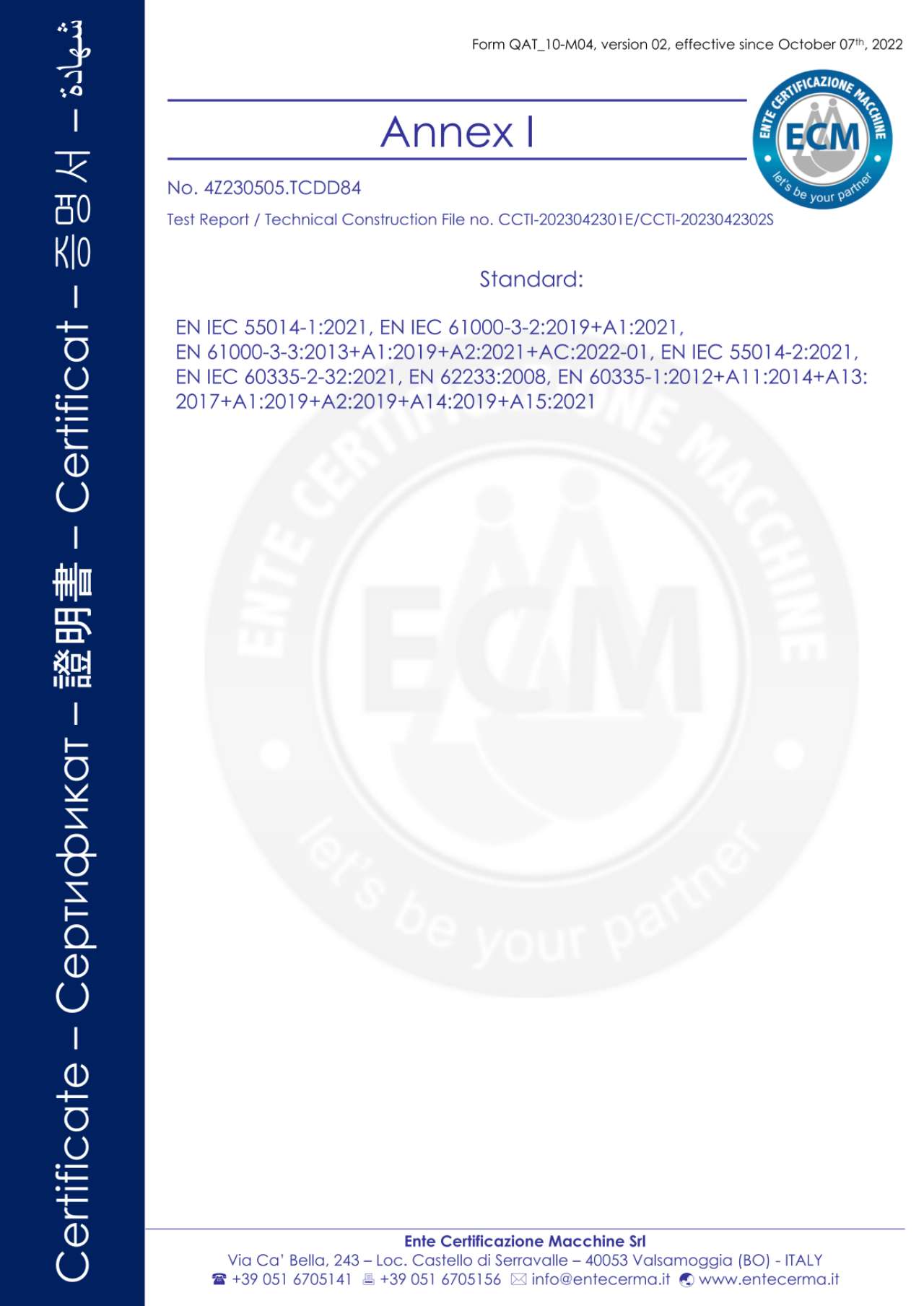 CE Annex I — HIGHS Spa Chairs